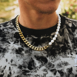 Collar Icehoop de Perlas y Eslabones Cubanos Oro 18k.