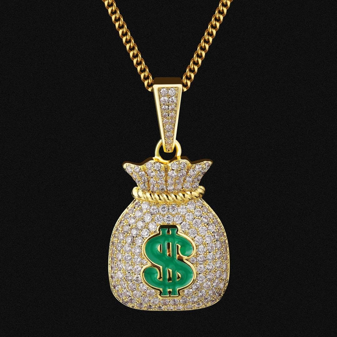 Colgante Bolsa de dinero Iced Out 5A CZ de Diamante Chapado en Oro 14k