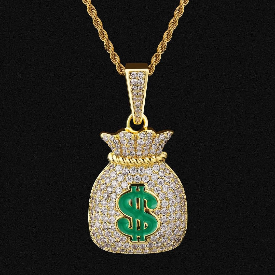 Colgante Bolsa de dinero Iced Out 5A CZ de Diamante Chapado en Oro 14k