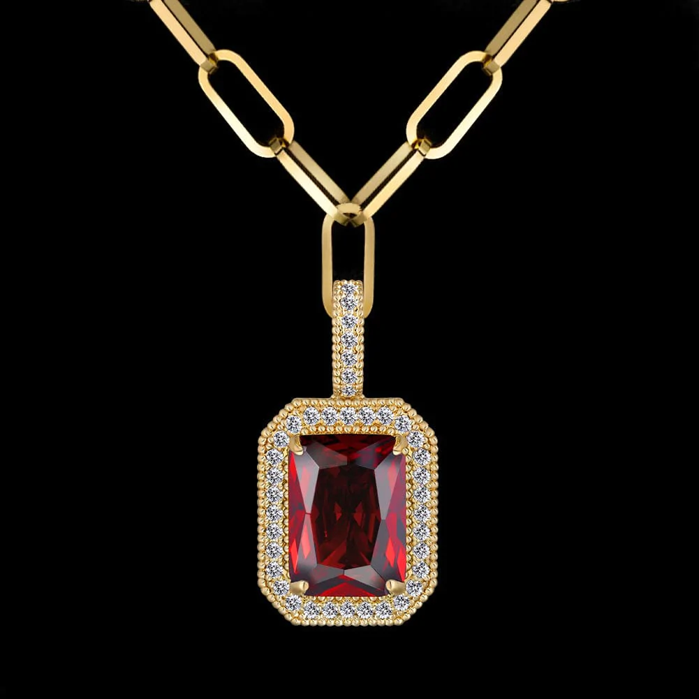 Colgante Piedra Preciosa Rubí CZ Diamante Chapado en Oro de 14k