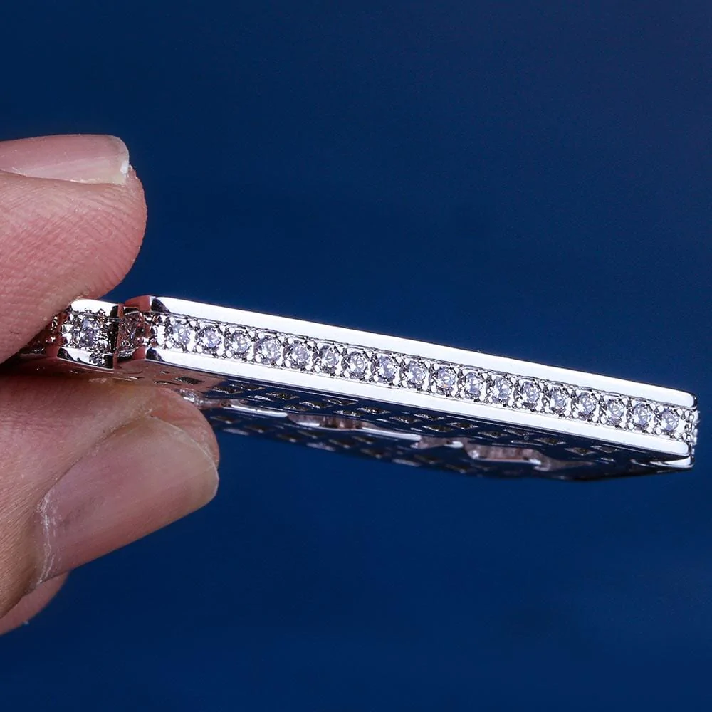 Colgante Cuchilla de Afeitar de Doble Filo 5A CZ Diamante Chapado en Oro Blanco