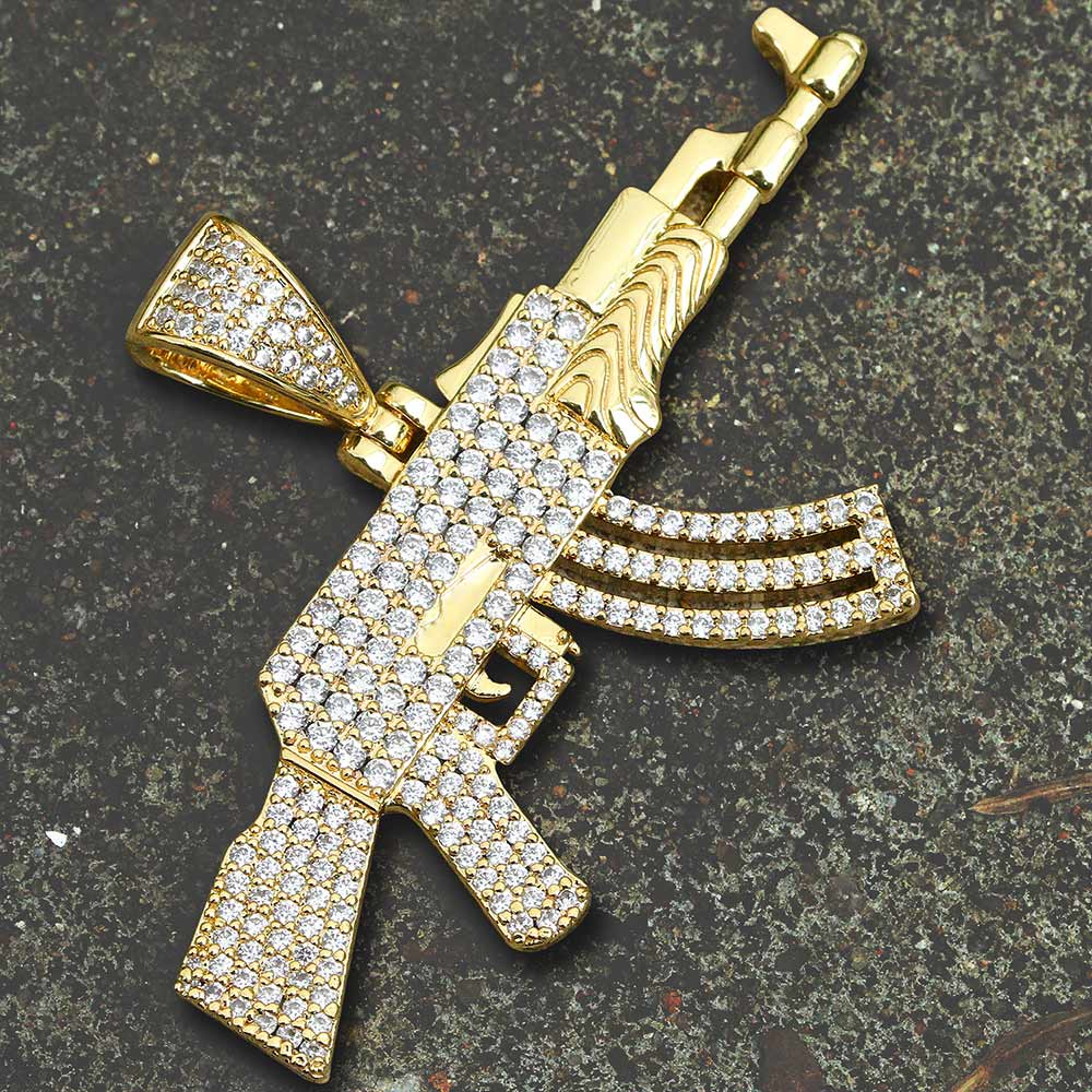 Colgante Iced Out Rifle AK47 en Oro de 14k