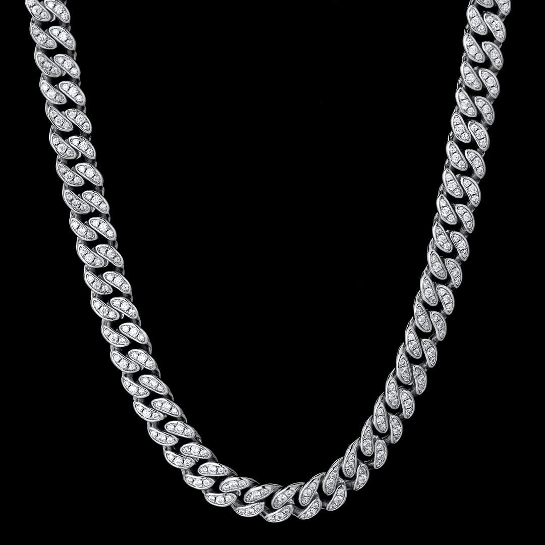 Cadena Cubana Icehoop de 8 mm en Oro Blanco y Diamantes